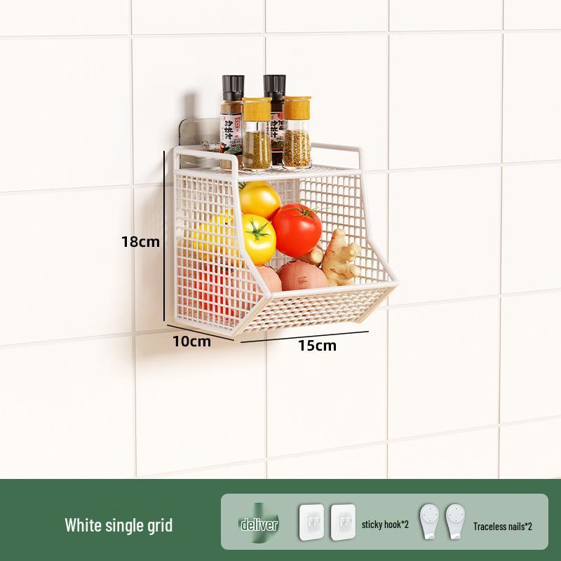 Wall-Mounted Scallion, Ginger & Garlic Storage Basket and Seasoning Box