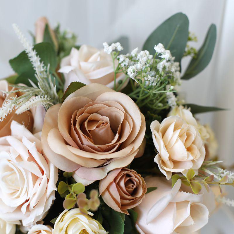 Forest-Style Artificial Rose Bouquet In Champagne Coffee for Bride or Photography