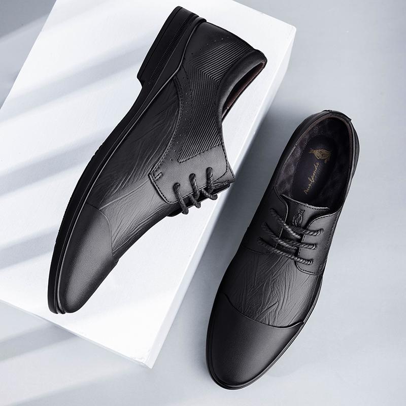 Fashion Genuine Leather Mens Shoes Lace Up Casual Business Footwear Point Toe Office Formal Shoes Luxury Brand Male Oxford Shoes