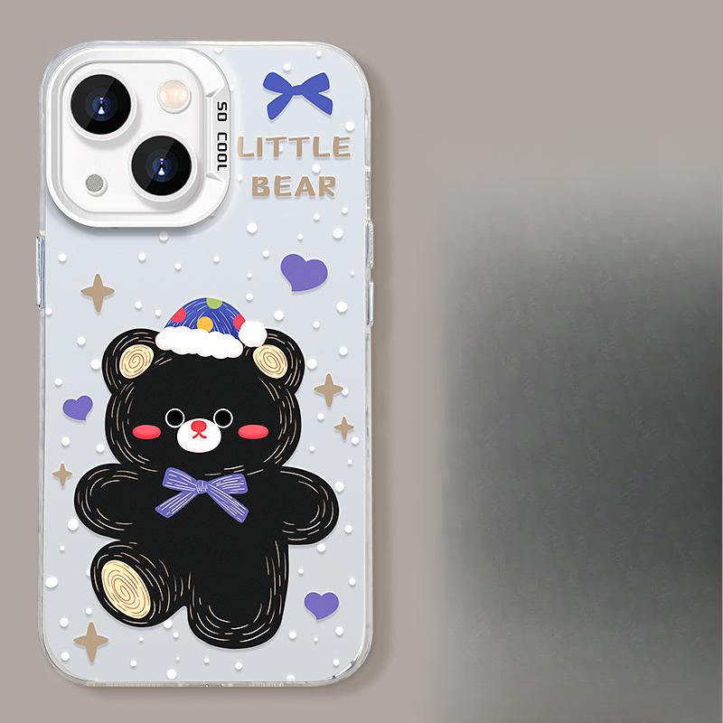 Applicable To Apple 14 Mobile Phone Case Iphone15pm Polka Dot Black Bear Invisible Bracket 13 Colored Silver Matte 12 Women