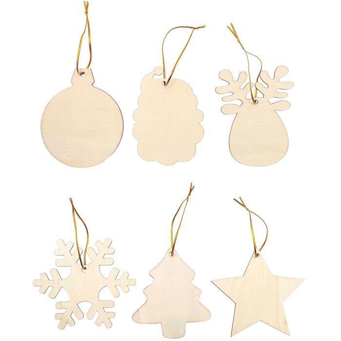 Formes Noël à suspendre en bois 10 à 11 cm 6 pièces
