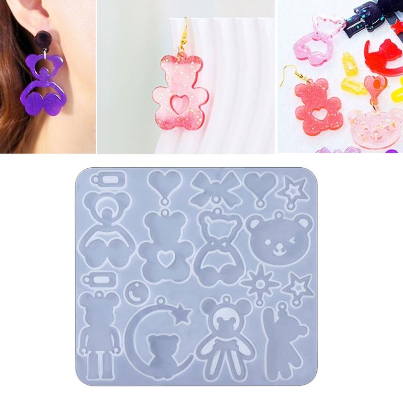 Cute Bear Pendant Earring Silicone Mold for Jewelry Making Animal Earring Pendant Resin Mold  Crafts Handmade Tool