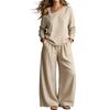 Women's Color Off Shoulder Long Sleeve Two Piece Set with Pockets and Pants
