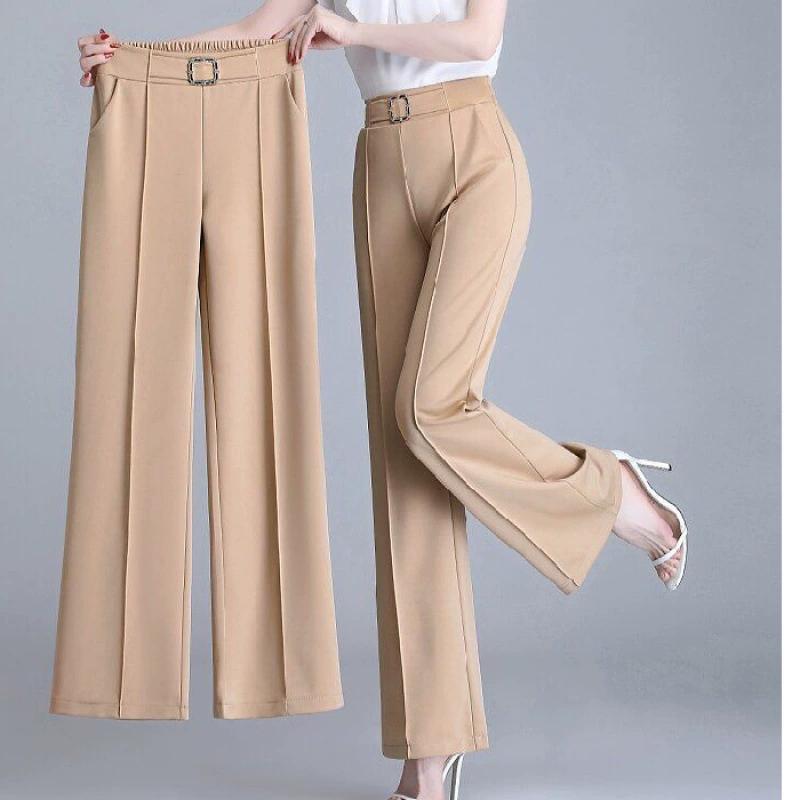 Spring and Summer High Waist Ice Silk Wide Leg Pants Mom's Straight Trousers Elegant Elastic Waist Baggy Pants Women