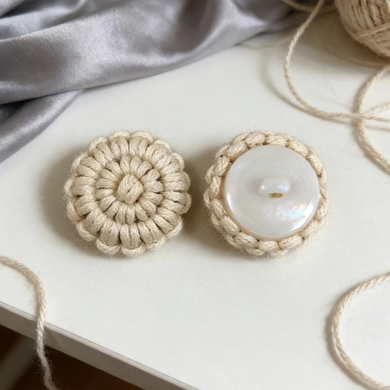10Pz Corda di Cotone Intrecciata a Mano Bottoni all'Uncinetto con Foro per Maglione Cappotto Abbigliamento Borsa Fatta a Mano Progetto di Cucito Artigianale