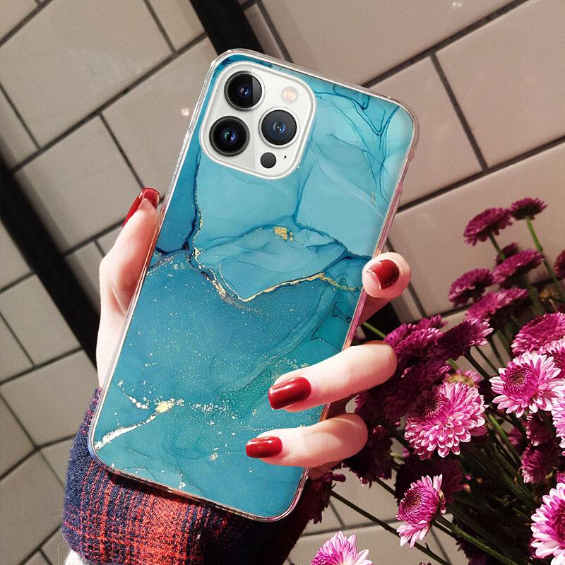 Telefonfodral för iPhone 14 12 11 13 Pro Max Fodral Silikon Funda på iPhone 13Mini X XS Max XR 8 7 14 Plus färgad marmormålning
