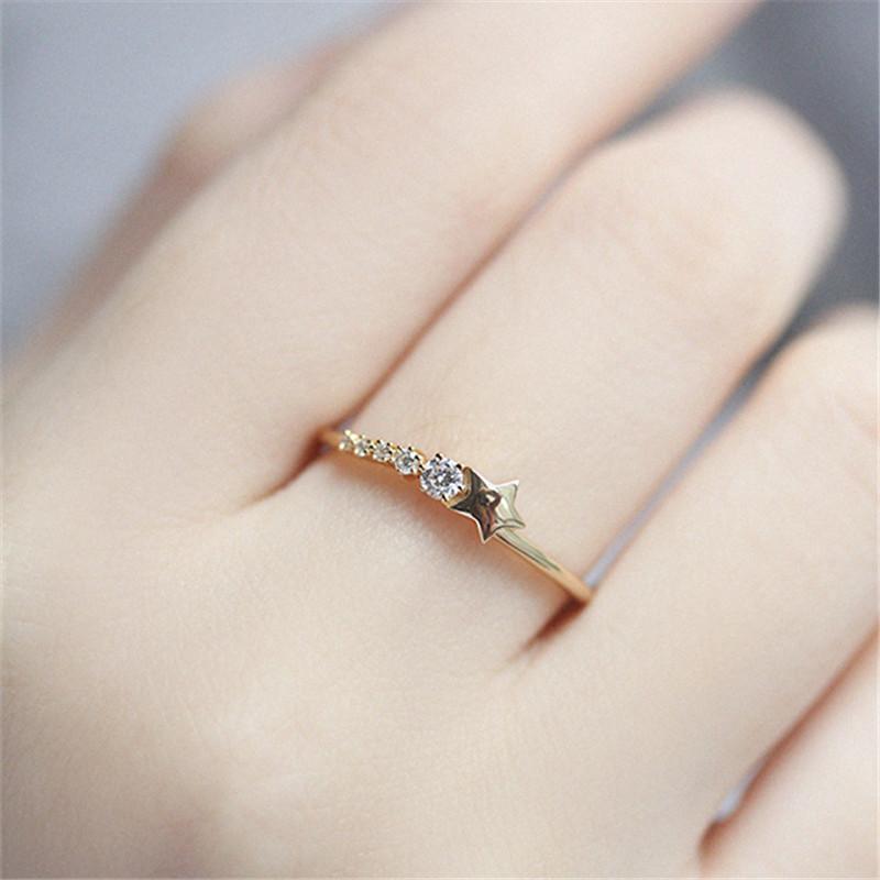 925 Silver French Simple Star Pavé Crystal Ring Women Classic Temperament Party Jewelry Girlfriend Gift