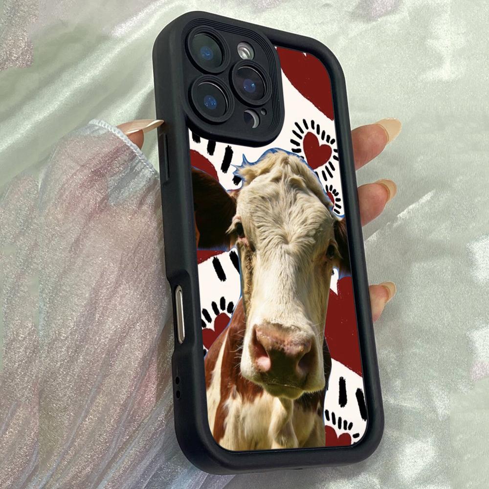 JT431 Portrait of a funny cow for iPhone 17 16 15 14 13 Pro Max Samsung S26 S25 Ultra A17 A07 A56 A16 Xiaomi 15T Redmi 15c Note 14 13 Soft Case
