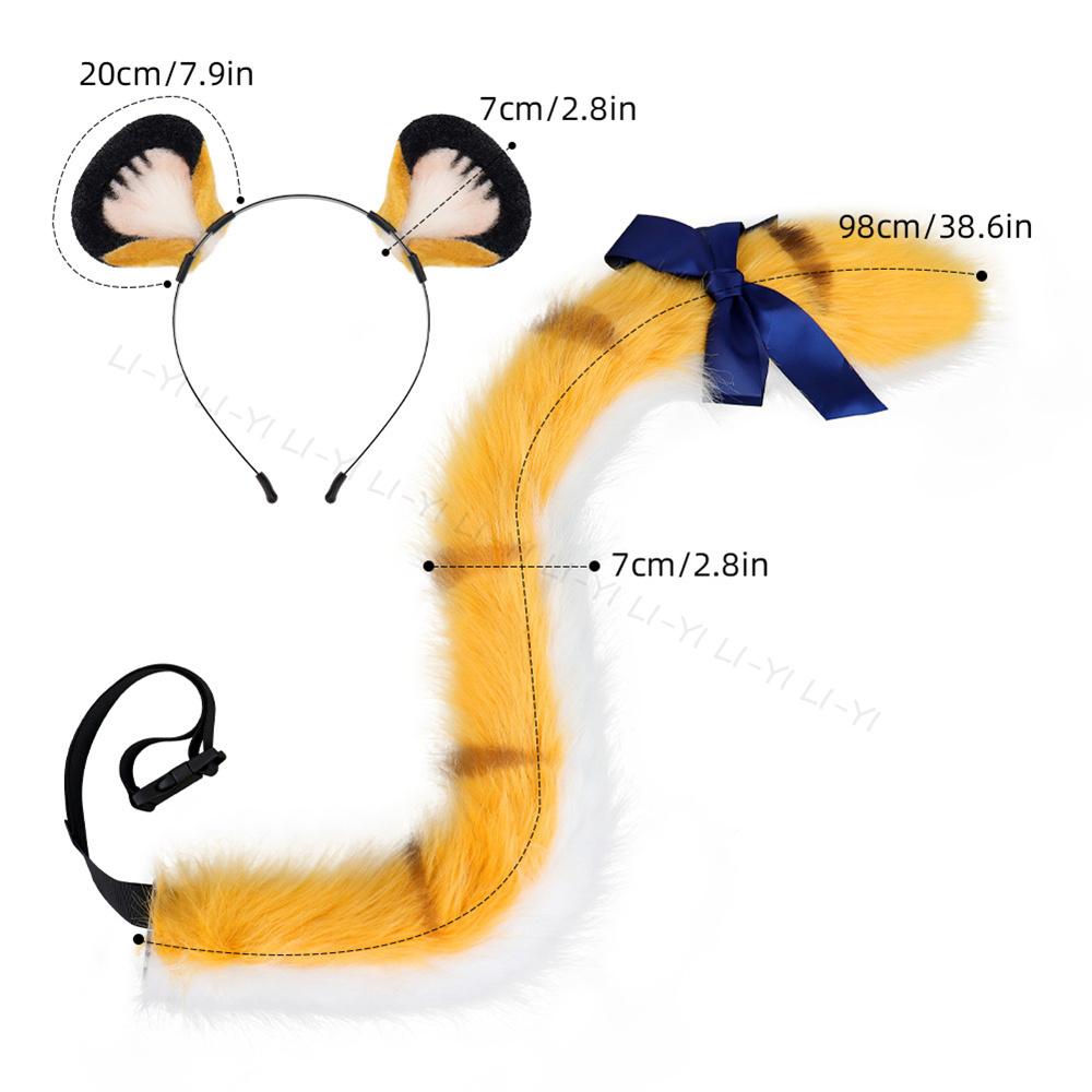 2Pcs/Set Furry Cosplay Tiger Ear Headgear Tiger Tail Halloween Party Hand-Made Cute Animal Ear Plush Tail Game Role Play