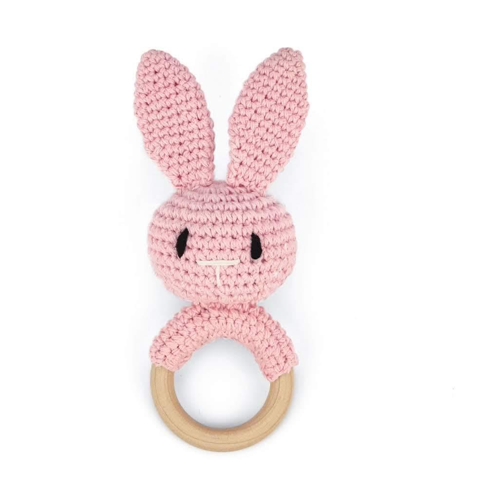 Crochet Baby Crochet Rattle Wood Ring Knitting Gym Toy Cartoon Bunny Rattles Toys  0-12 Months