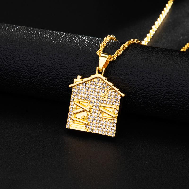 

Европейская и американская индивидуальность, милый кулон в форме домика с микро-инкрустацией цирконами, модные брендовые хип-хоп ожерелья-аксессуары