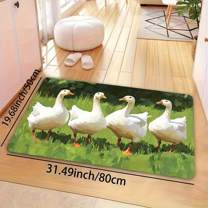 Versatile 8mm Oil Painting Design Rug - White Goose On Lawn | Machine Washable Polyester Floor Mat for Gaming Room, Bathroom, Ki