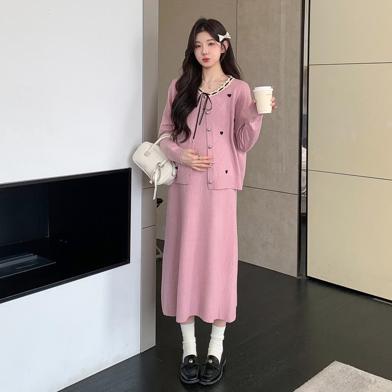 Spring 2026 Maternity Fashion Set: Loose Cardigan & Sweet Camisole Dress - Age-Reducing Two-Piece XXL