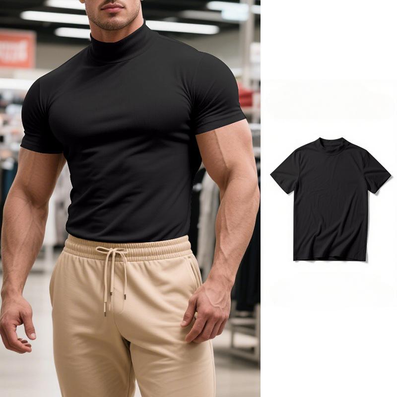 Sommer Neues Herren Casual T-Shirt, Ein Modisches Slim-Fit T-Shirt mit Halbhochem Kragen in Unifarbe