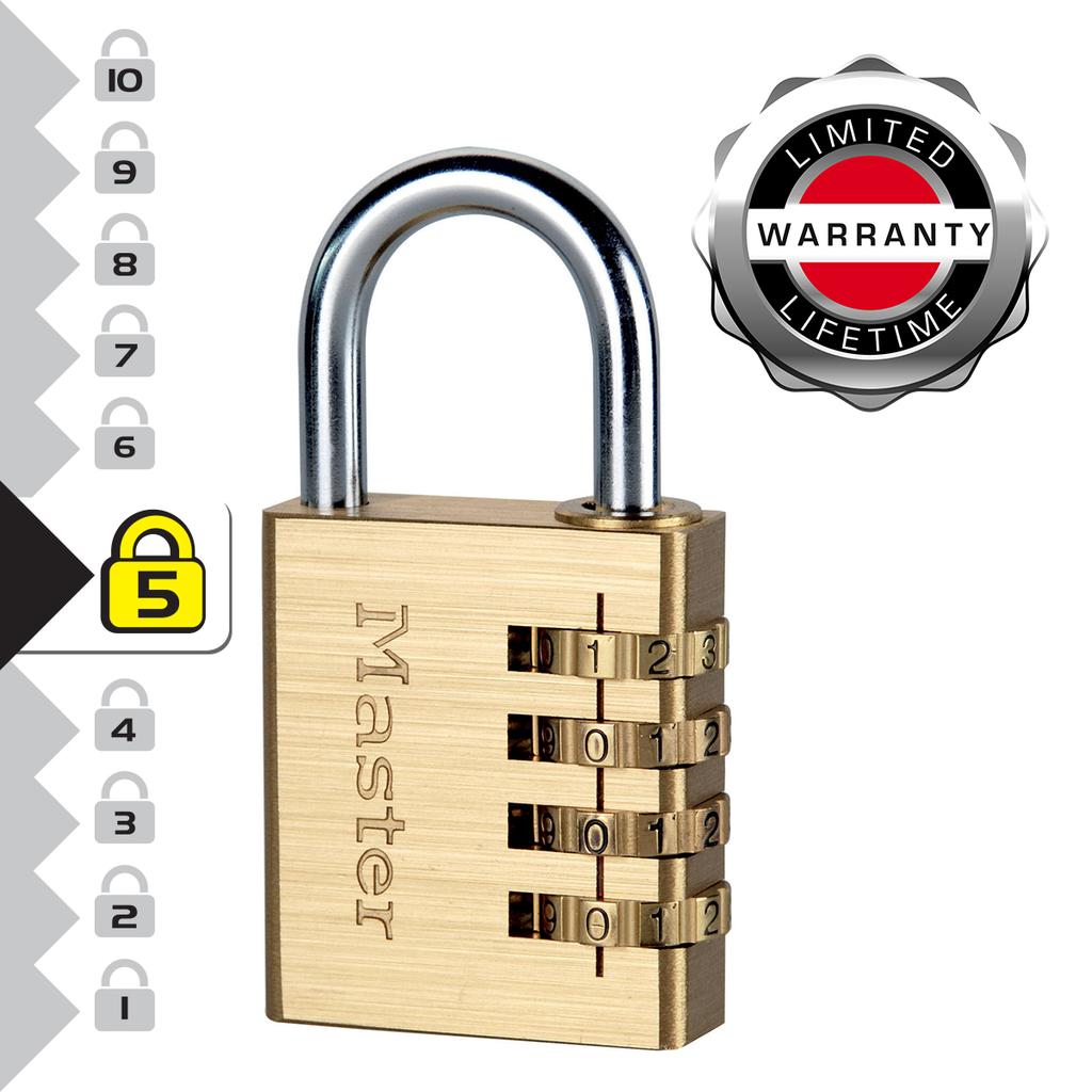 Master Lock 4-Digit Combi Aluminium Padlock with Brass Finish, 81x40x18 mm
