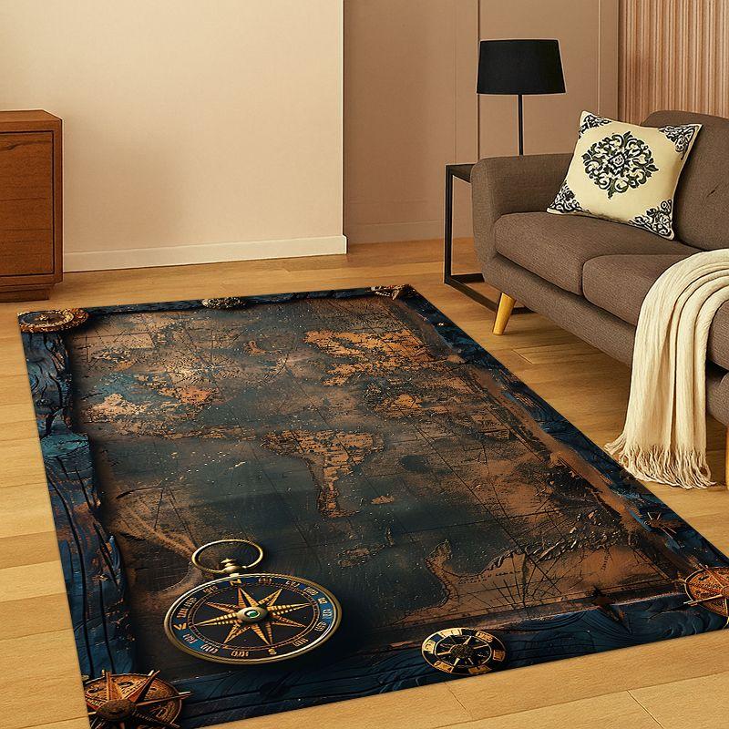 Ancient Nautical Chart Map Compass Cartoon Carpet Rug for Bedroom Living Room Sofa Playroom Doormat Home Decor,Area Rug Non-slip