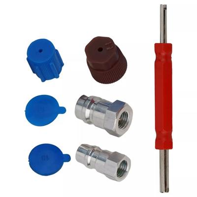 A/C Adapter Air Conditioning Conversion Valve Core Cap Kit R12 To R134a With Removal Tool Retrofit Valve Fitting