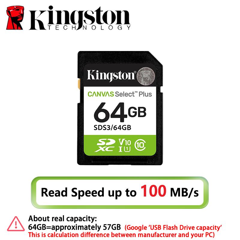 

Kingston 128GB SD Card Class 10 UHS-I U1 V10 64GB 256GB 512GB Memory Card Up to 150MB/s read SDXC Flash Card Canvas Select Plus for Camera 64GB