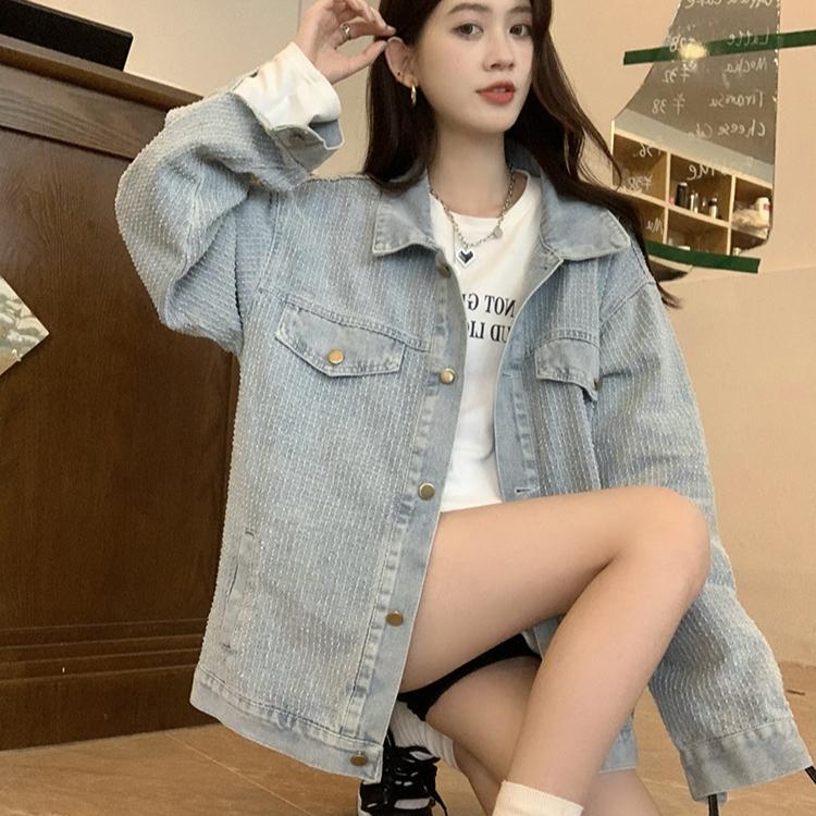 

Джинсовая куртка больших размеров, женская, весна-осень, ретро, свободная куртка XL синий