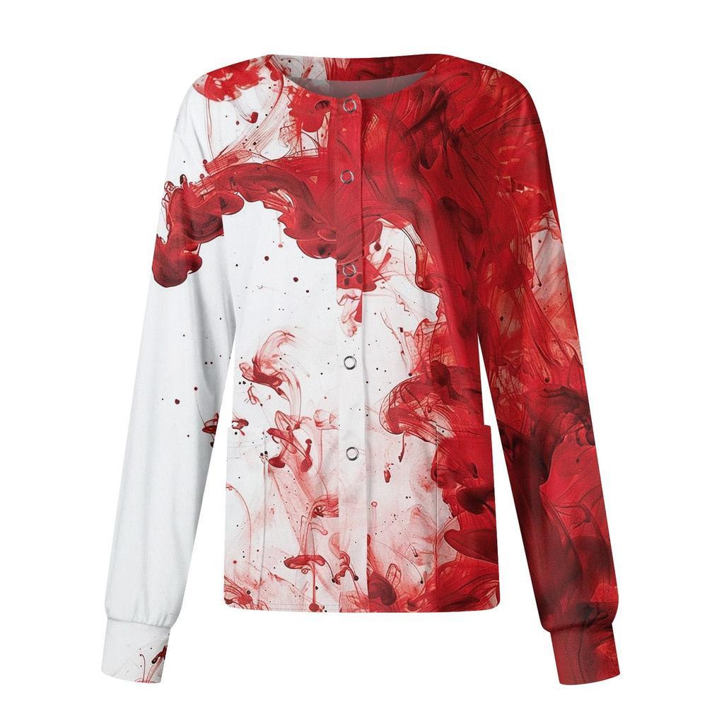 Women's Halloween Printed Casual Long-sleeved Single-breasted Work Uniform Cardigan Top