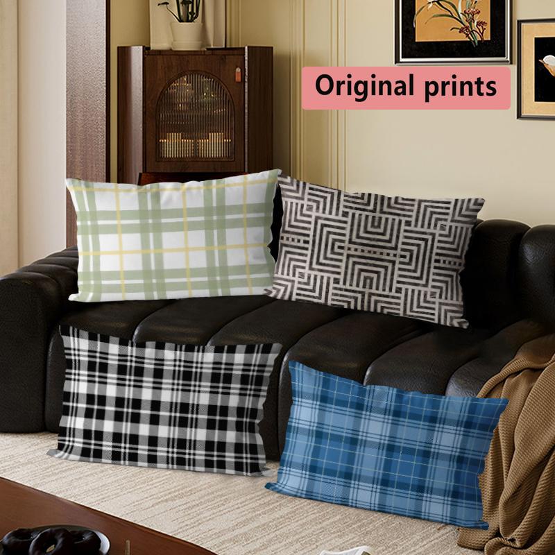 Classic Plaid Geometric Throw Pillow Covers Suitable For Sofa Bedroom Car Pillow Cover Cushion Rectangular Back Cushion