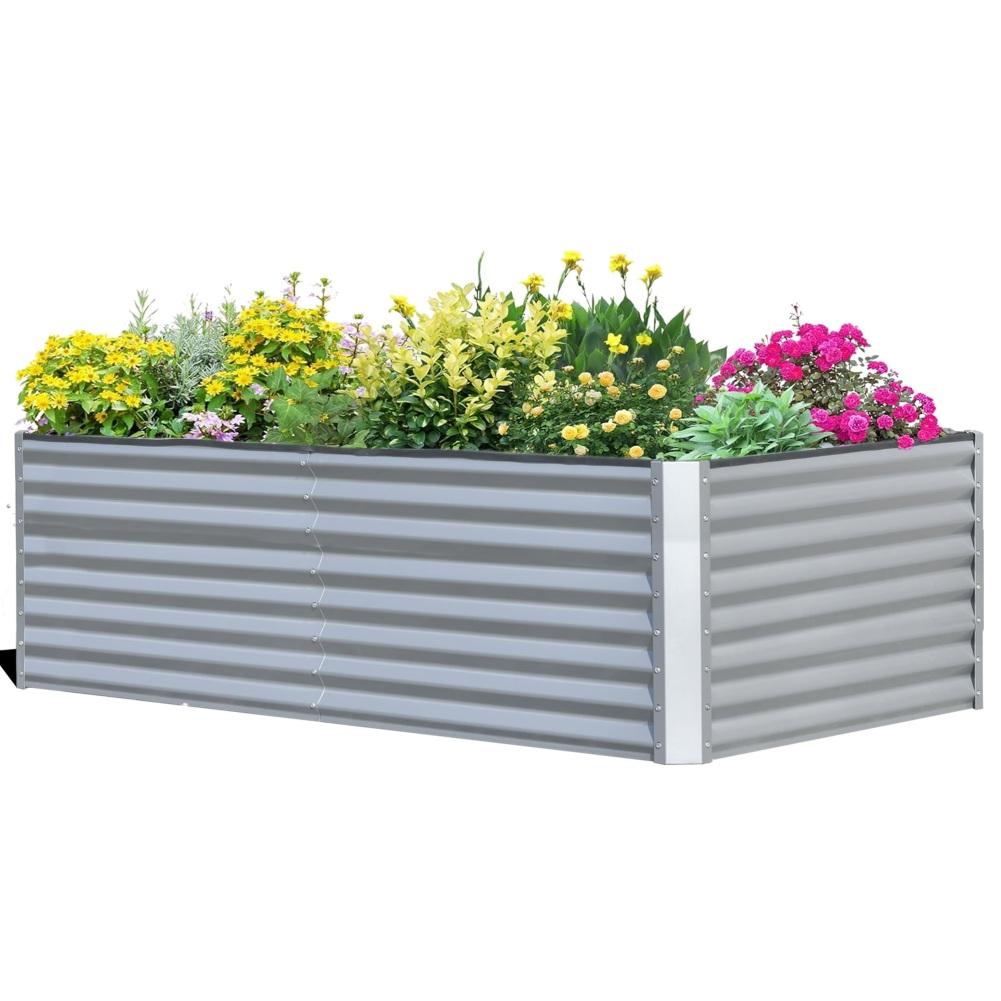 US STOCK Galvanized Raised Garden Bed Outdoor 8x4x2FT Steel Heightened Planter Box For Gardening Flowers Vegetables Herbs