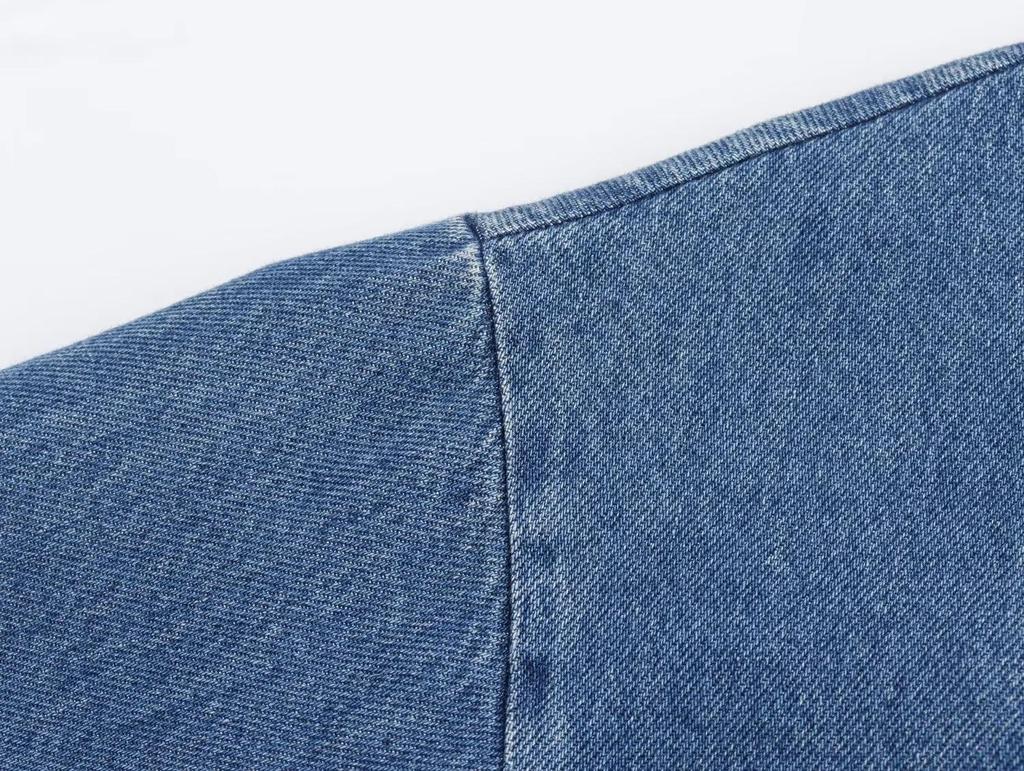 Europejska & Amerykańska Damska Moda Jeansowa Koszula z Obniżonymi Ramionami i Kołnierzem