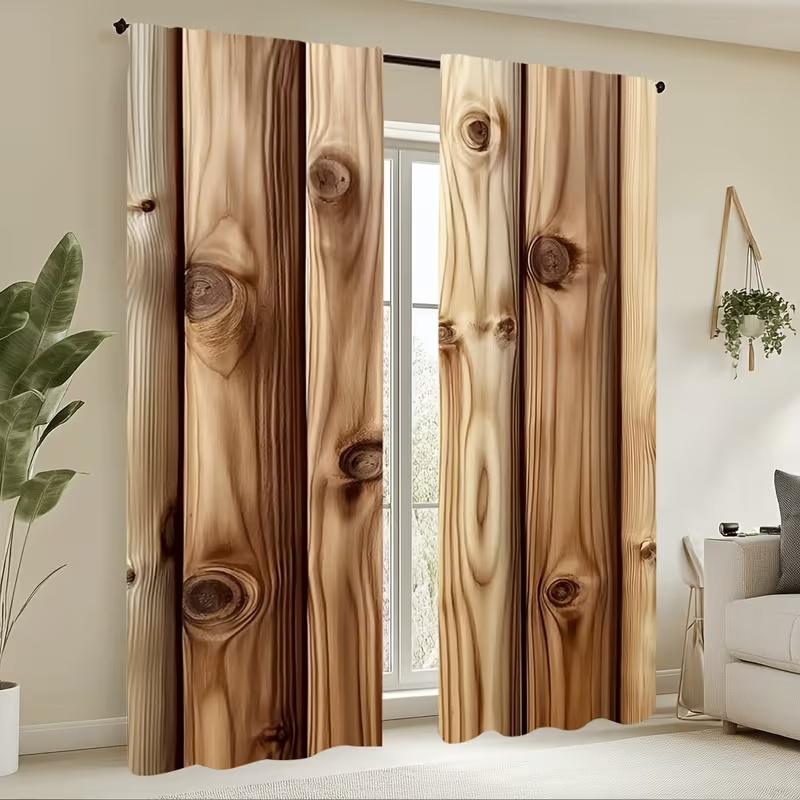 2 Pcs Rustic Wood Grain Print Curtains,suitable for Bedroom,living Room Kitchen Decoration,home Decoration,window Decoration