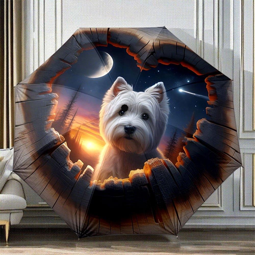 

Automatic Folding Umbrella with Westie Dog & Starry Night Design - West Highland Terrier Face, 8-Rib Windproof Collapsible Can Iron&8K