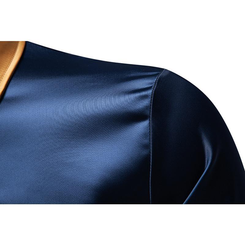 Men S Fashion Satin Smooth Color Block Long Sleeve Shirt