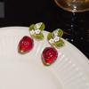 Trendy 3D Simulated Red Strawberry Flower Drop Earrings for Women Fruit Green Leaf Earrings Girls Party Jewelry Gift