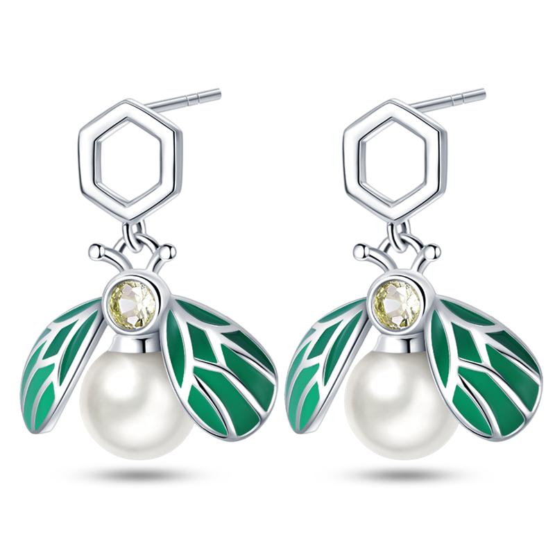 925 Sterling Silver Earring Honey bee with diamond Shells Earrings Jewelry Gift Wedding Earrings For Women Jewellery gift