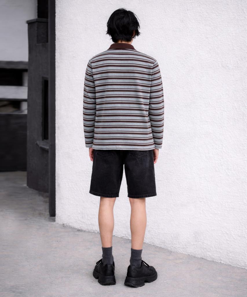 AZENDER Striped Polo Shirt Brown