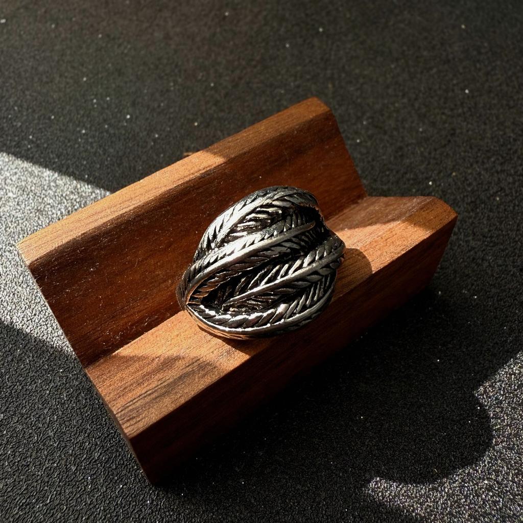 Retro Overlapping Feather Adjustable Open Ring For Men Punk Gothic Edgy  Silver Color Bikers Accessories Vintage Gift