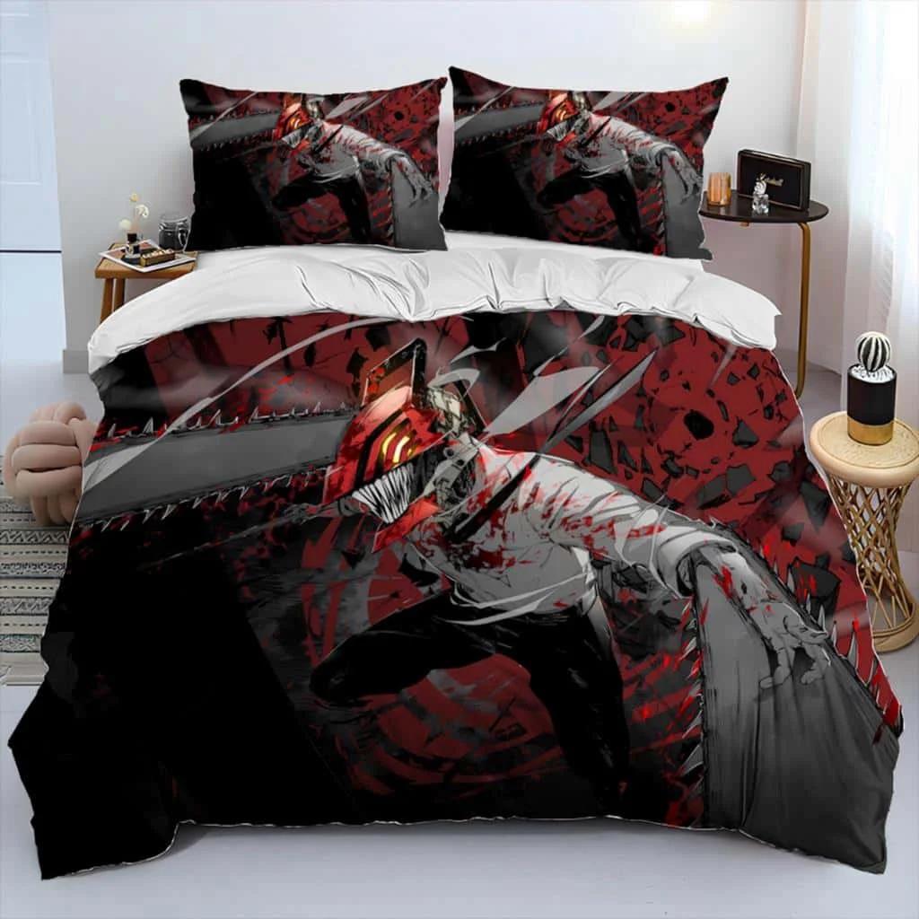 3D Anime Chainsaw Man Denji Beding Set Carton Warm Comforter Soft Duvet Cover Bed Linen Set Comfortable Quilt Cover Pilowcase King Quen Sized