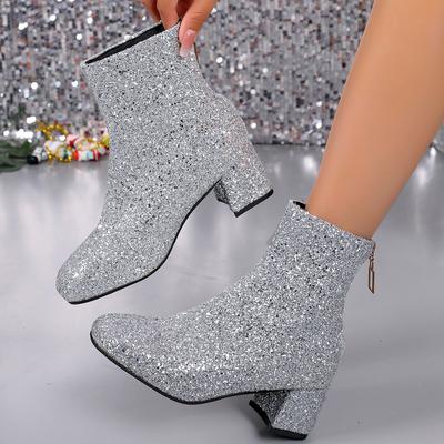 Fashion Fashion Women Boots 2025 Bling Sequins Solid Color Shoes Women Side Zipper Luxury Comfortable Mid-Calf Boots Zapatos De Mujer