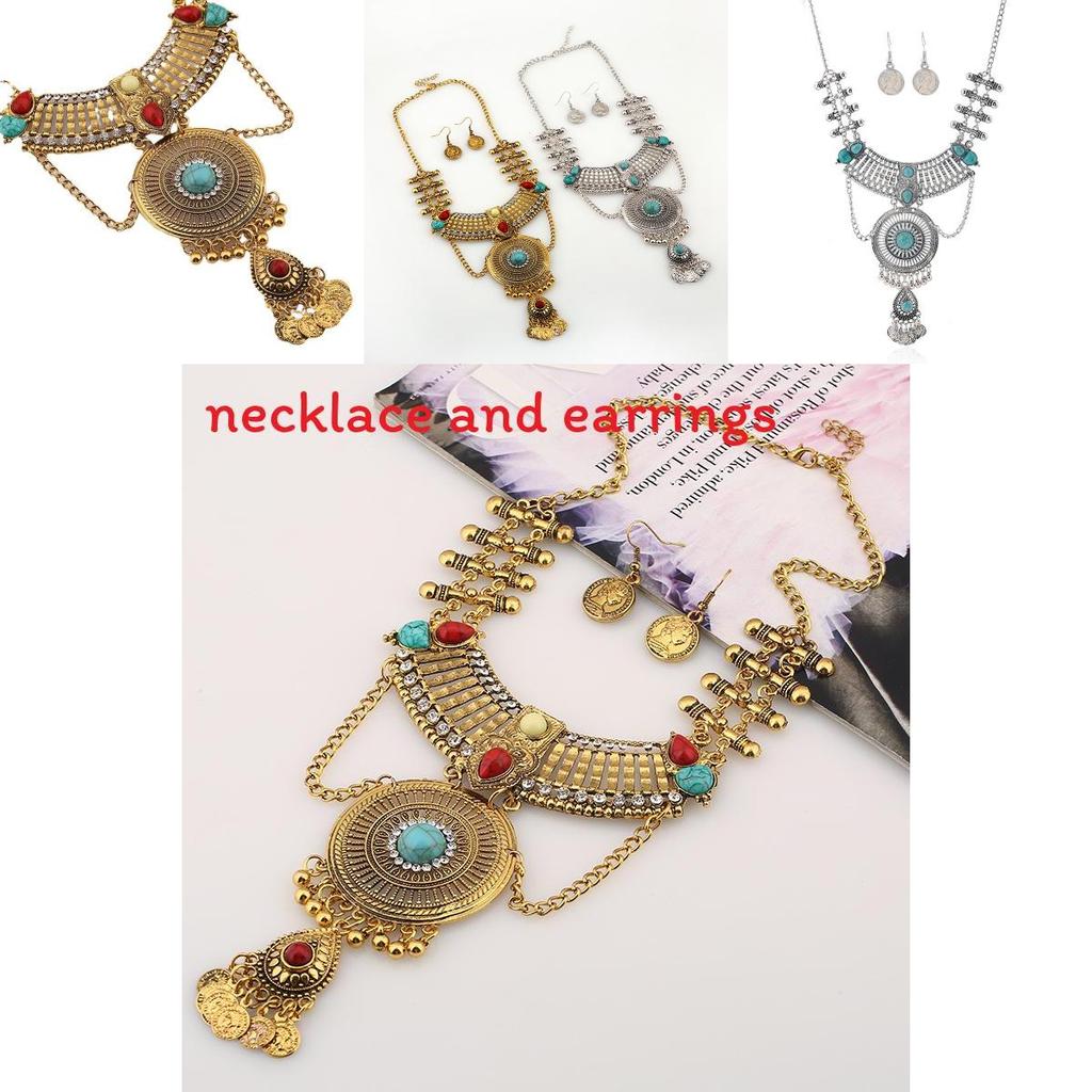 Ethnic Style Simulation Gemstone Decoration Women Necklace And Earring Set For Women