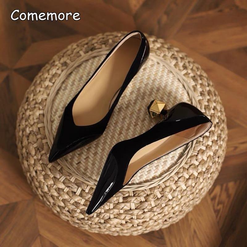 Fashion Comemore Shallow Mouth Fashion Women's Shoe Summer 2025 New Classic Pointed Thick Heel Female Pumps Retro Ladies Heeled Shoes 39