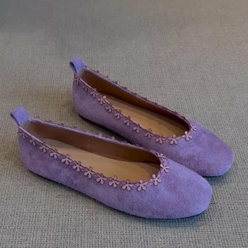 Flower purple light mouth small single shoes women's 2025 spring and summer new age reduction one pedal low heel Chinese Mary Jane shoes