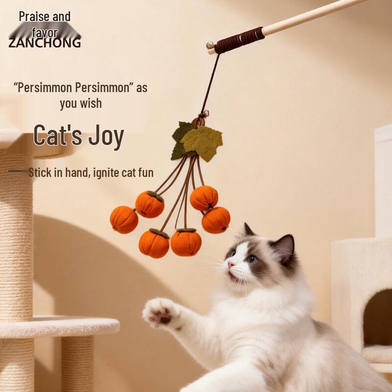 Zanchong Handmade Solid Wood Cat Teaser Wand with Bell, 2-Pack