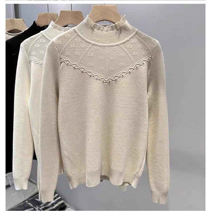 Women's Winter Semi High Neck One-piece Velvet Base Sweater with Added Velvet and Thick Thickness Inner Layer