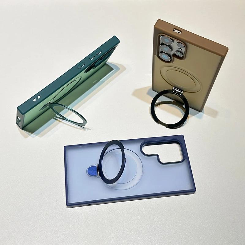 Metallring Drehständer S25 Ultra Magsafe Hülle für Samsung Galaxy S24 S23 FE S22 S24 Ultra S25 Plus Magnetische Matte Halterabdeckung