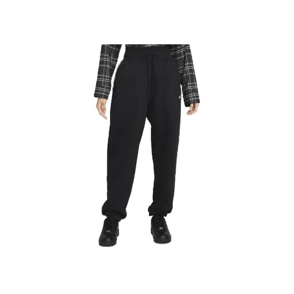 Nike Jednolity kolor Logo Oversize Spodnie dresowe typu jogger z wysokim stanem i podszewką z polaru Damskie doły Czarne DQ5888-010