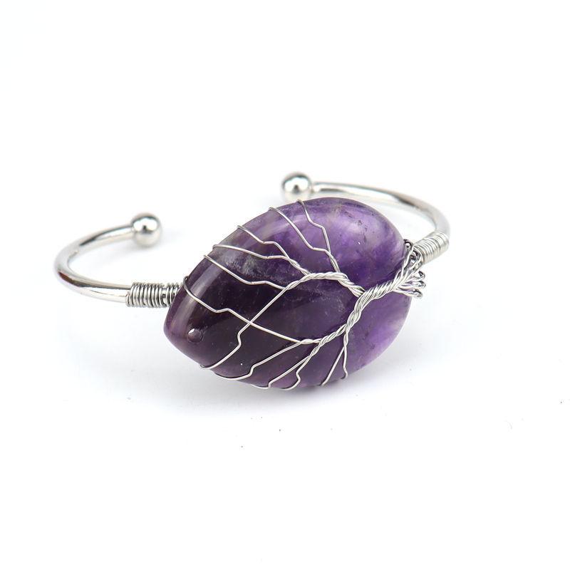 Handmade Copper Wire Wound Natural Crystal Amethyst Water Drop Bracelet Bracelet Bracelet Rough Stone Crystal Bracelet B25