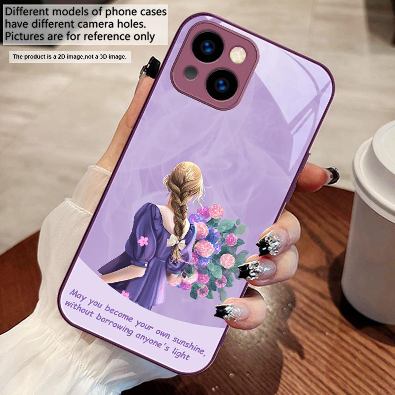 The girl holding flowers For iPhone 17 Air 16 E 15 14 13 Plus 12 mini 11 17 Pro Max XR Xs Max 16E 7 8 Tempered Glass Phone Case