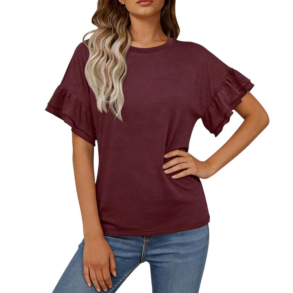 Women's Fashionable Loose-Fit Ruffled Short-Sleeve Top