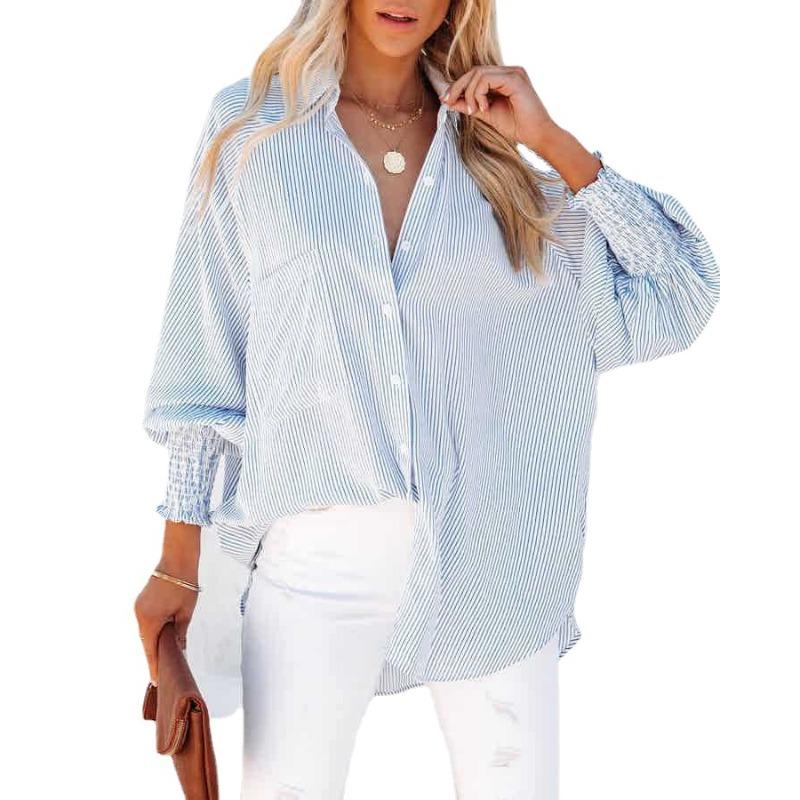 

Весна и осень новый длинный рукав кардиган рубашка полосатый свободный большой размер топ повседневный XL белый