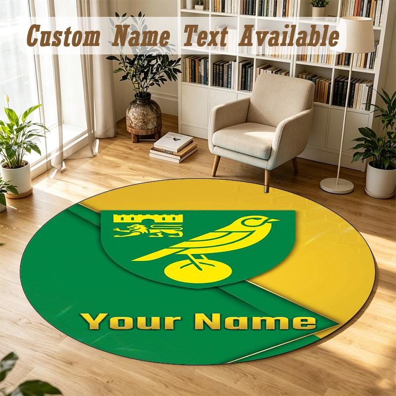 Round Rug Custom NameNorwich City Pattern Non Slip Carpet Home Floor Decor