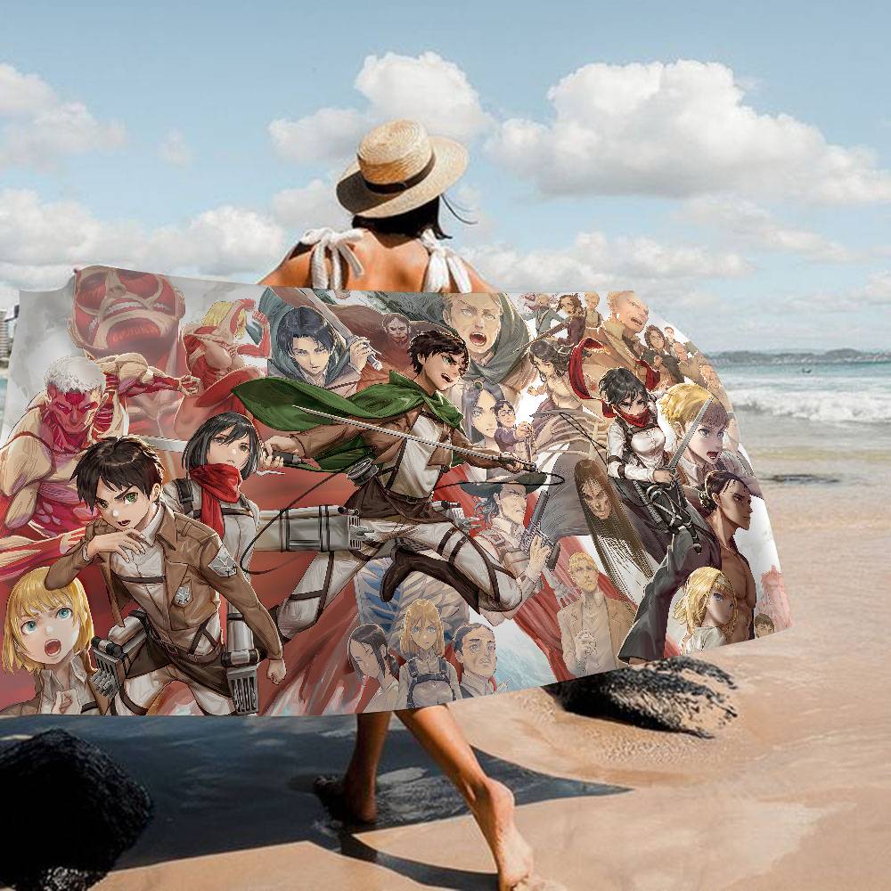 Anime A-Attack On Titan Small Microfiber Blanket Quick Drying Beach Towels Oversized Printing Super Absorbent Pool Towel Blanket