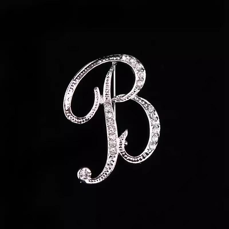 Minimalist Rhinestone Alphabet Brooch: Elegant Geometric Pin for Sweaters or Coats